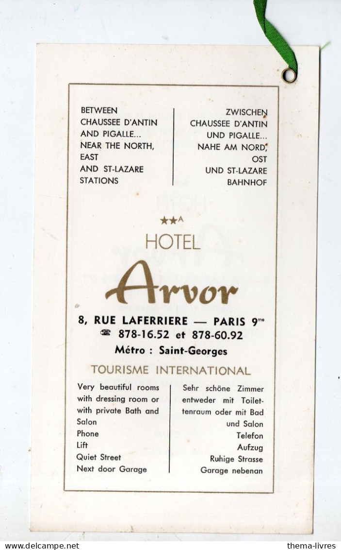 Paris  Marque Page HOTEL ARVOR  (PPP47389) - Marque-Pages