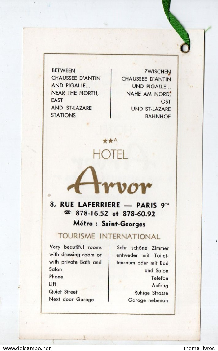 Paris  Marque Page HOTEL ARVOR  (PPP47389) - Bookmarks