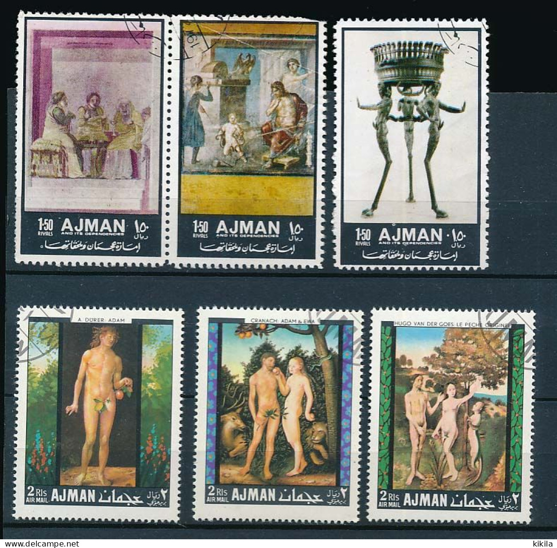 6 Timbres Oblitérés AJMAN XVI-15 (1) Adam Et Eve Par Dürer Kranach - Otros & Sin Clasificación