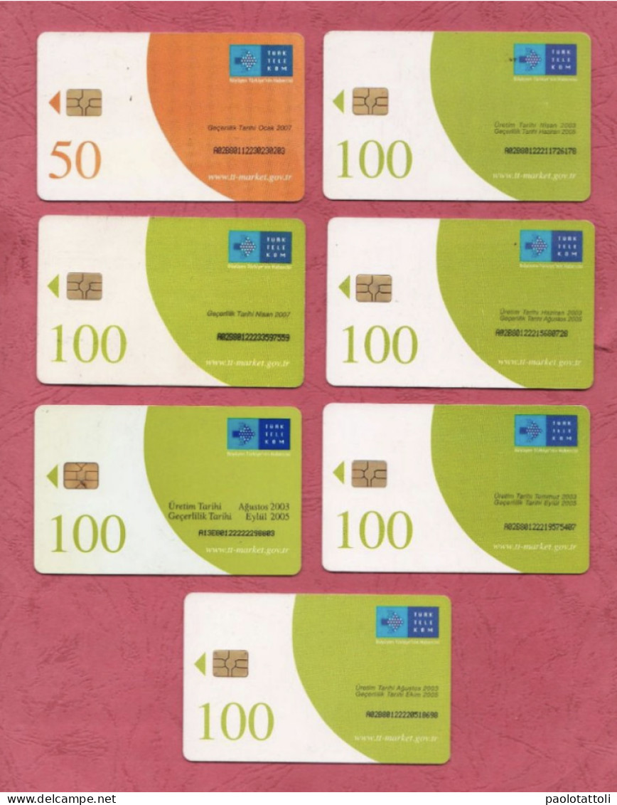 Turkey- Turk Telecom- Turkish Flowers- Used Pre Paid Phone Cards By 50 & 100 Units- Lot Of Seven Cards- - Turkije