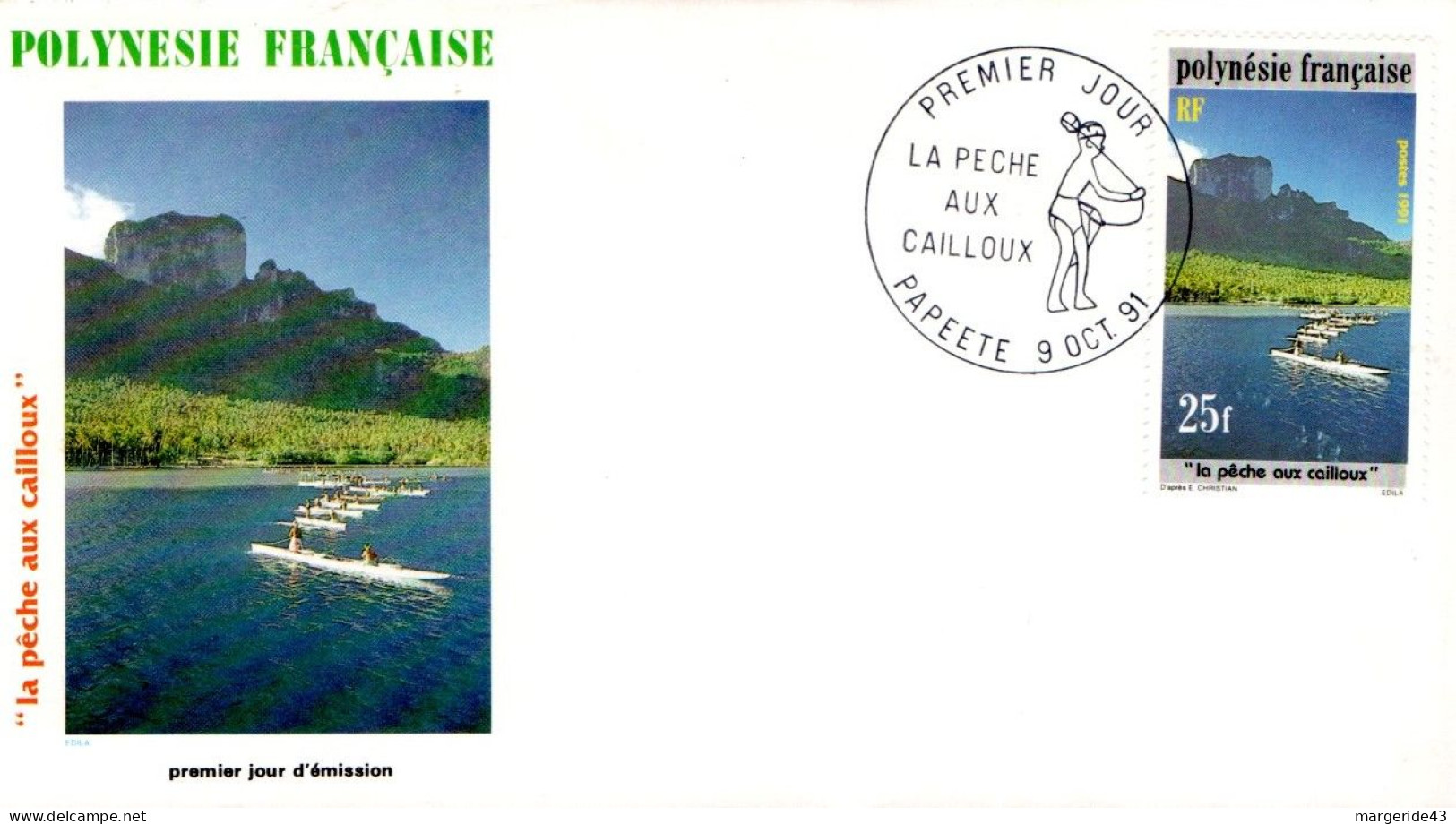 POLYNESIE FDC 1991 LA PECHE AUX CAILLOUX - FDC