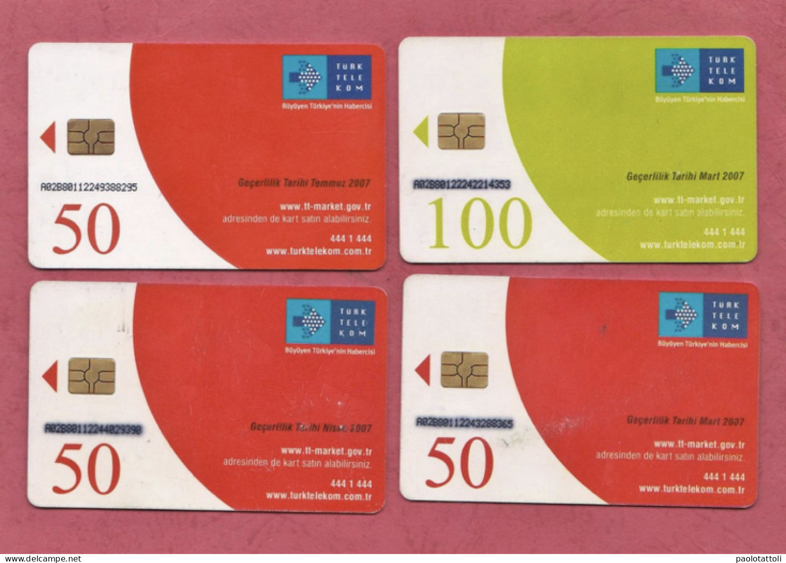 Turkey- Turk Telecom- Turkish Sea Life- Used Pre Paid Phone Cards By 50 & 100 Units- Lot Of Four Cards- - Turkije
