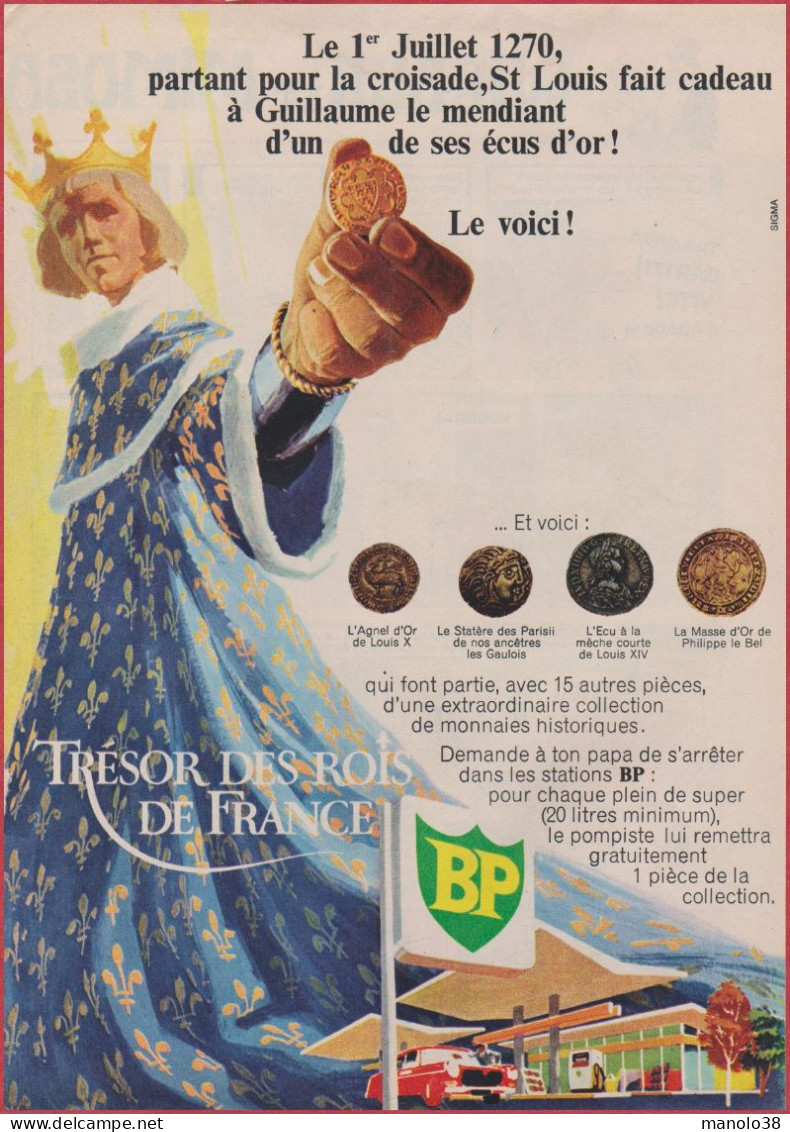 Trésor Des Rois De France Chez BP. British Petroleum. Essence. Visuel Saint Louis Offrant Un écu D'or. 1970. - Publicités