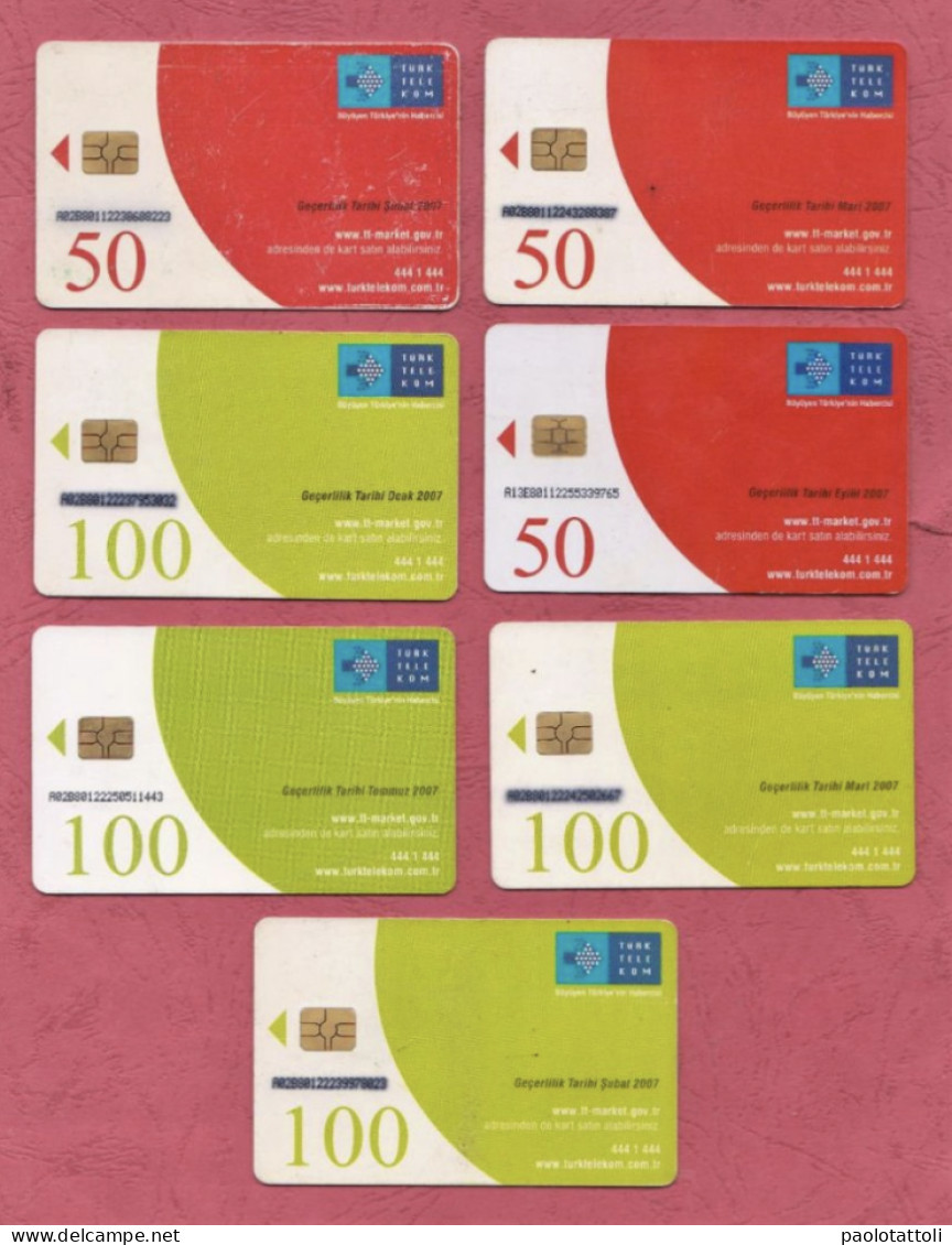 Turkey- Turk Telecom- Turkish Sea Life- Used Pre Paid Phone Cards By 50 & 100 Units- Lot Of SEVEN Cards- - Turkey