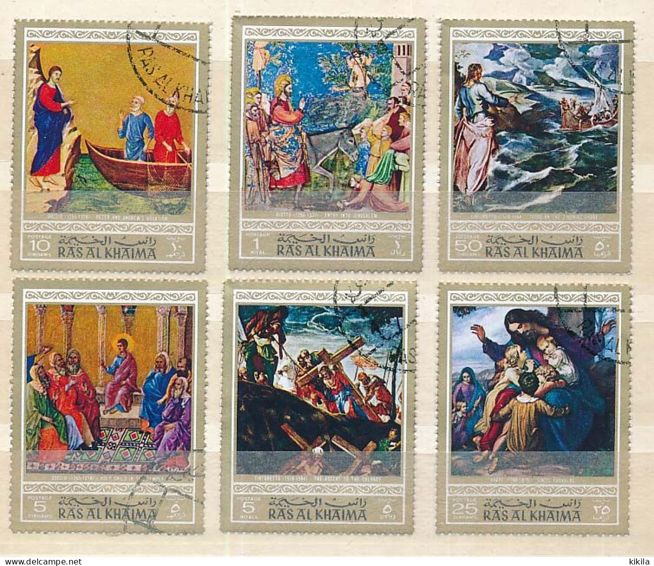 6 Timbres Oblitérés RAS AL KHAIMA IV-6 Scènes De La Vie De Jésus Christ Tableaux Peintures De Tintoret, Vogel, Giotto.. - Altri & Non Classificati