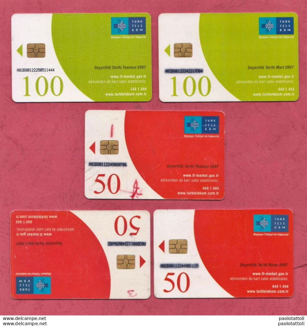 Turkey- Turk Telekom- Turkish Sea Life- Prepaid Phone Card Used By 50 & 100 Units- Lot Of Five Cards. - Turkey