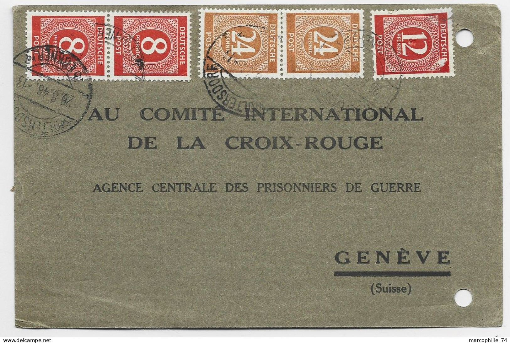 GERMANY 12 POST+8X2+24X2  POST CARD DEFAUT 21.8.1946 TO CROIX ROUGE GENEVE SUISSE - Altri & Non Classificati