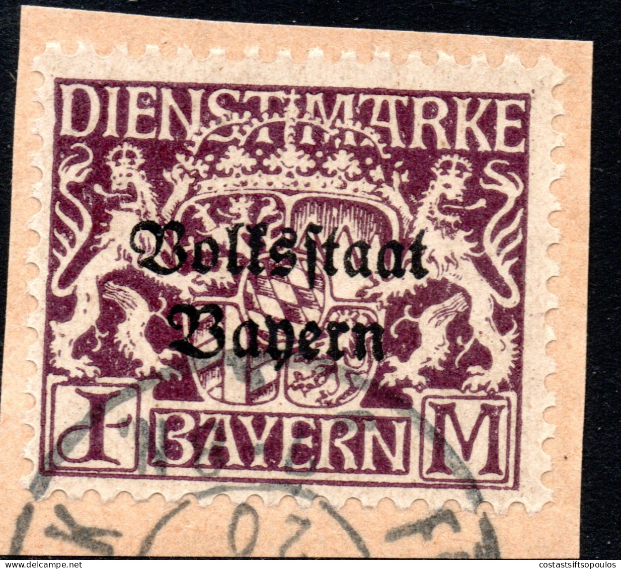 3121.1918  OFFICIAL 1 M. MAROON ON PIECE #O33 - Afgestempeld