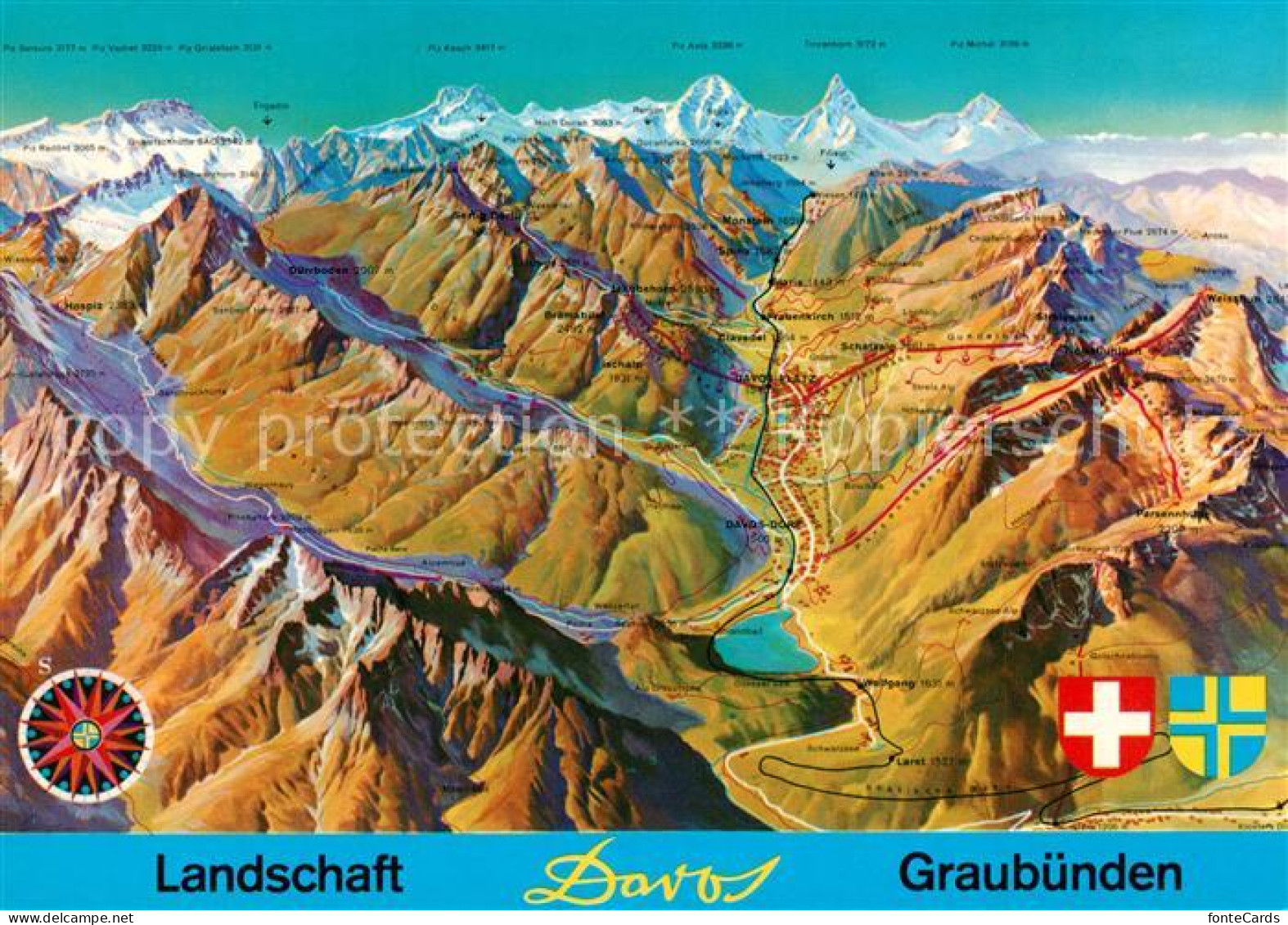 13286017 Davos GR Panoramakarte Graubuenden Davos GR - Otros & Sin Clasificación