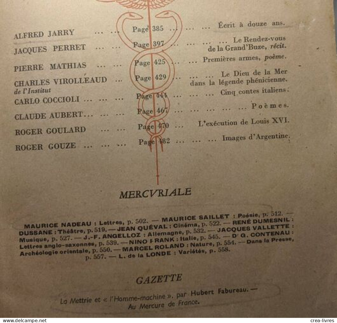 Mercure De France 1059 1er Novembre 1951 --- Jarry Perret Mathias Virolleaud Coccioli Aubert Goulard Gouze - Zonder Classificatie