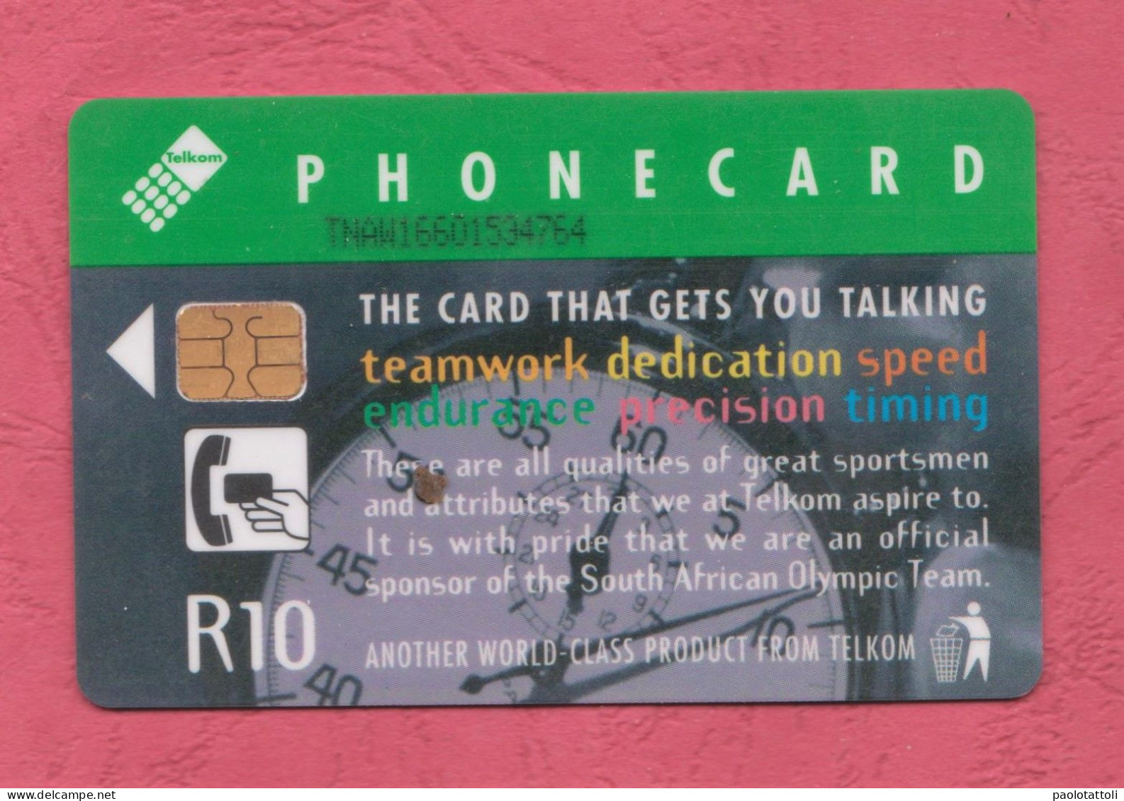 South Africa, Sud Africa- Used Phone Card With Hip By 10R-Telkom- Precision, South Africa Olympic Team. - Afrique Du Sud