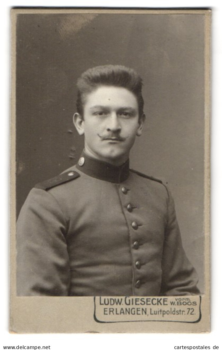 Fotografie Ludw. Giesecke, Erlangen, Junger Soldat In Uniform Rgt. 19 Mit Mustasch  - Anonieme Personen