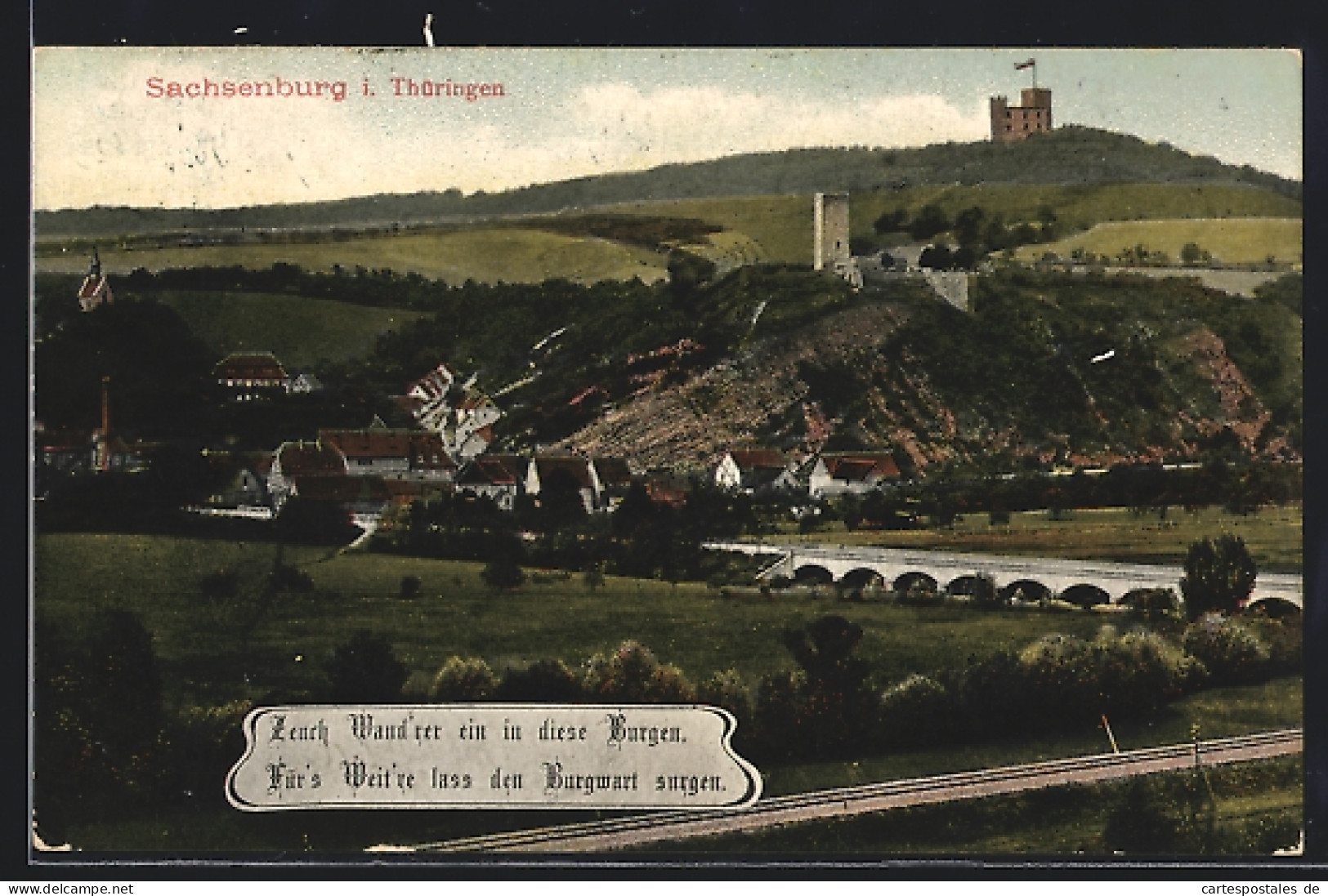 AK Sachsenburg /Th., Ortsansicht Mit Burg Und Viadukt  - Autres & Non Classés