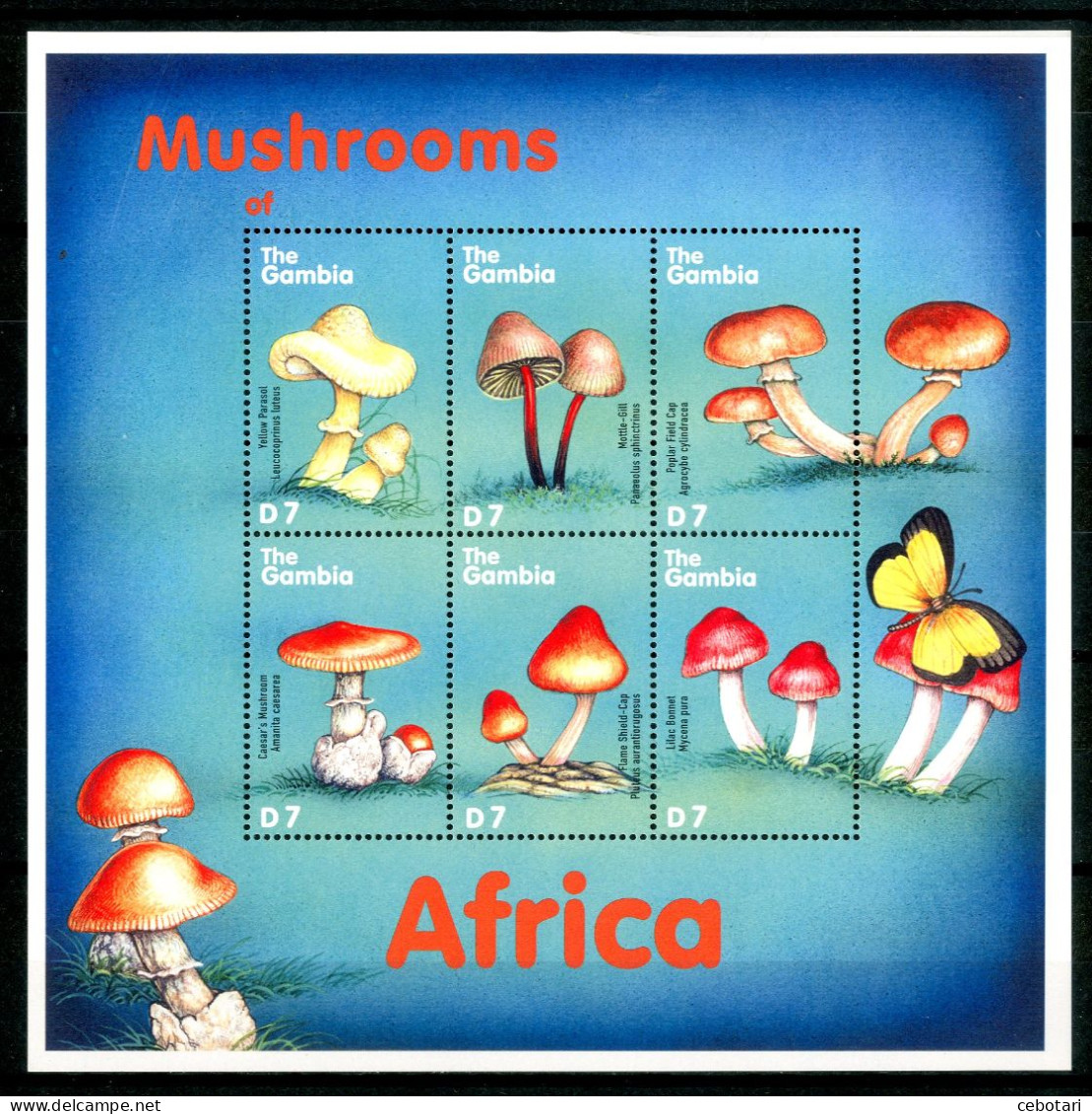GAMBIA 2000** - Funghi / Mushrooms - Block Di 6 Val. MNH. - Funghi