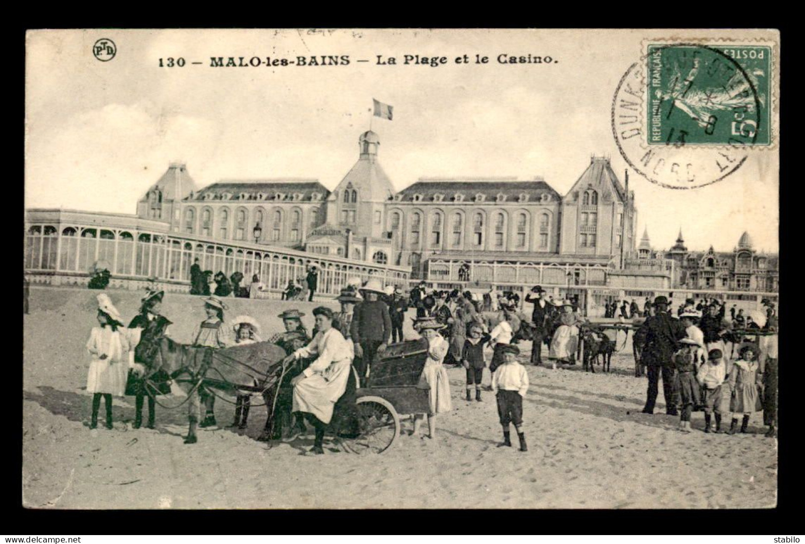 59 - MALO-LES-BAINS - ANE ATTELE SUR LA PLAGE ET LE CASINO - Malo Les Bains