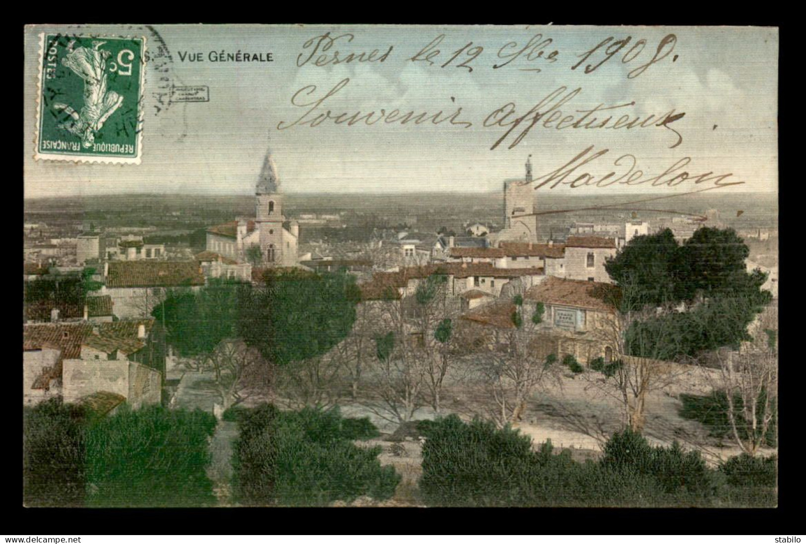 84 - PERNES - VUE GENERALE - CARTE TOILEE ET COLORISEE - Pernes Les Fontaines