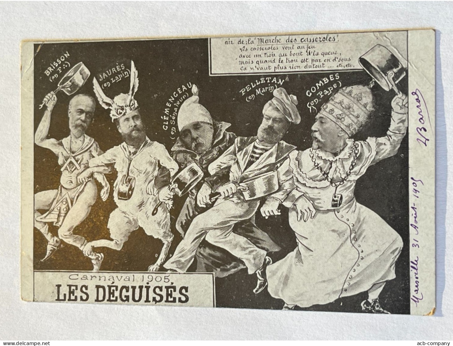 Franc - Maçonnerie .anti Franc Maçonnerie . Le Carnaval 1905. Les Déguisés . Jaurès , Clémenceau ... - Giudaismo