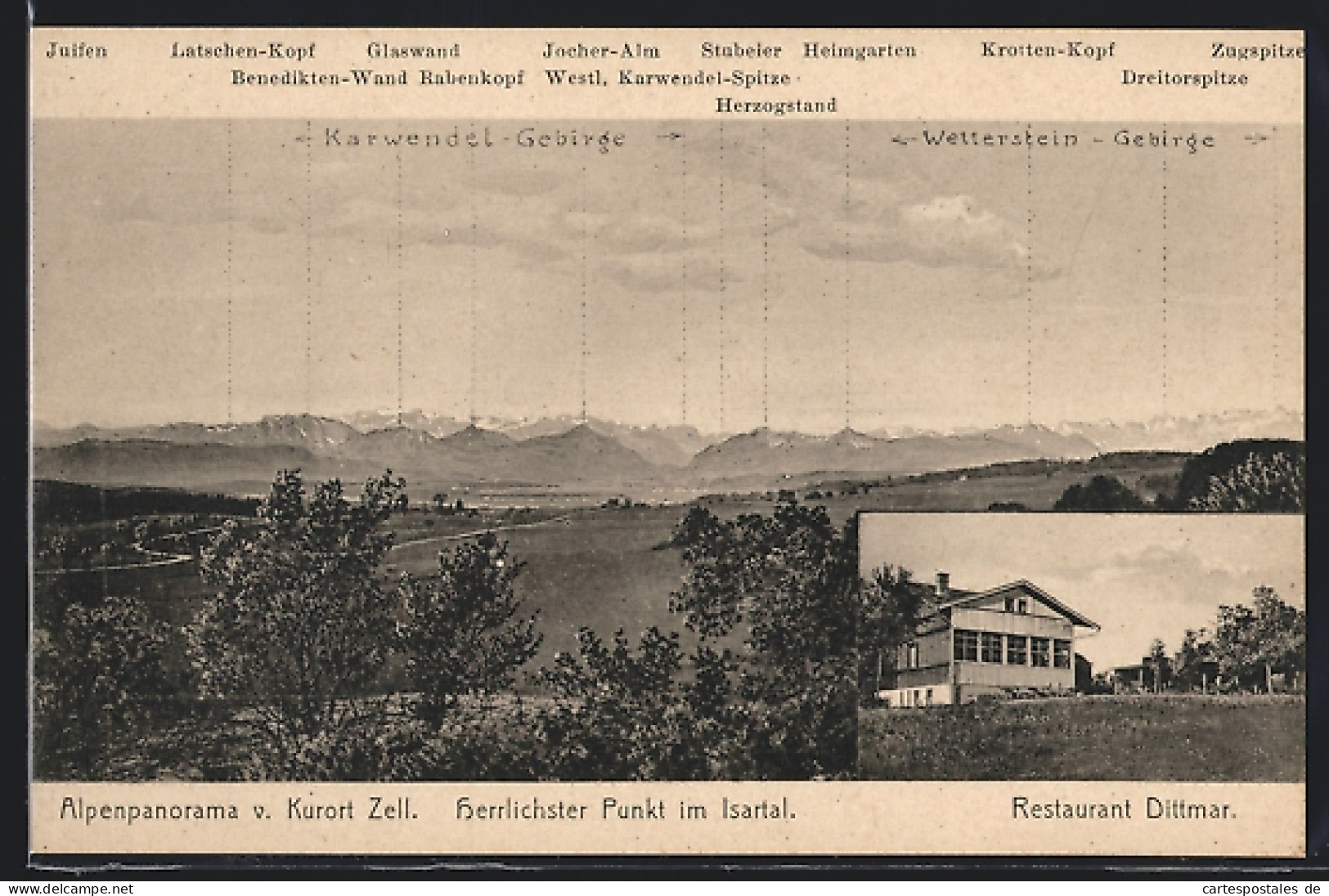 AK Zell Isartal, Alpenpanorama Vor Dem Kurort, Restaurant Dittmer  - Otros & Sin Clasificación