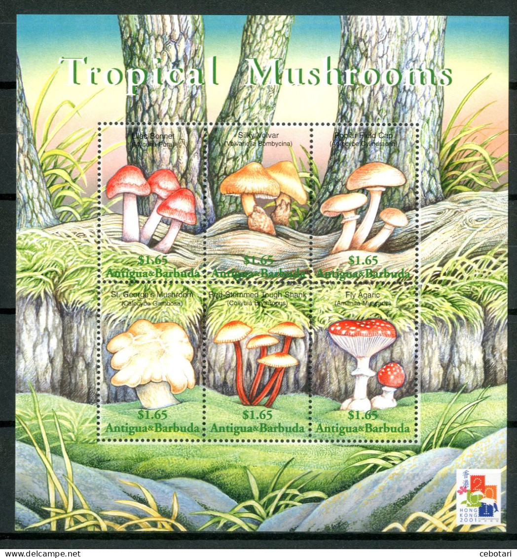 ANTIGUA & BARBUDA 2001** - Funghi / Mushrooms - Block Di 6 Val. MNH. - Mushrooms