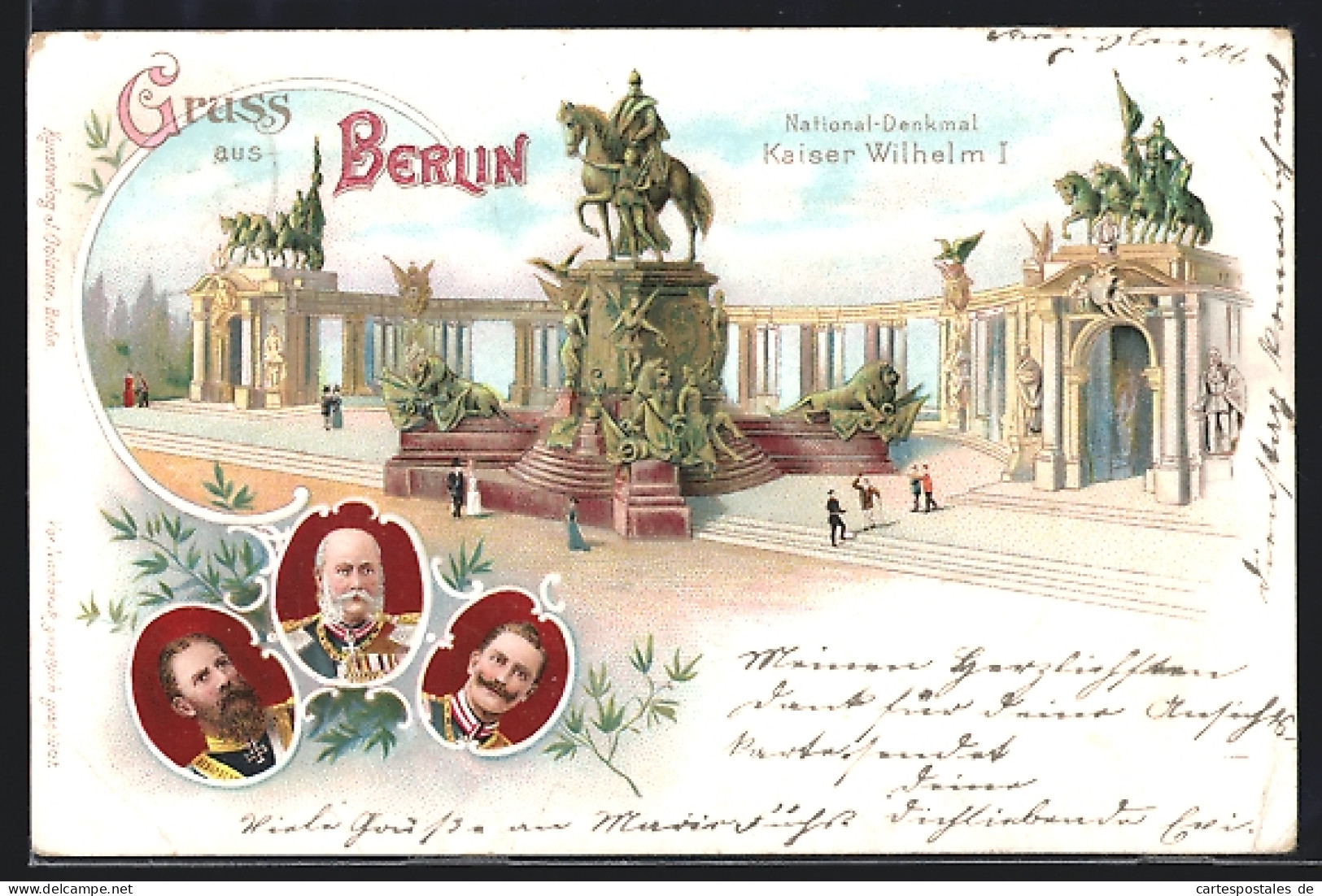 Lithographie Berlin, National-Denkmal Kaiser Wilhelm I. Friedrich Wilhelm III. Von Preussen  - Mitte