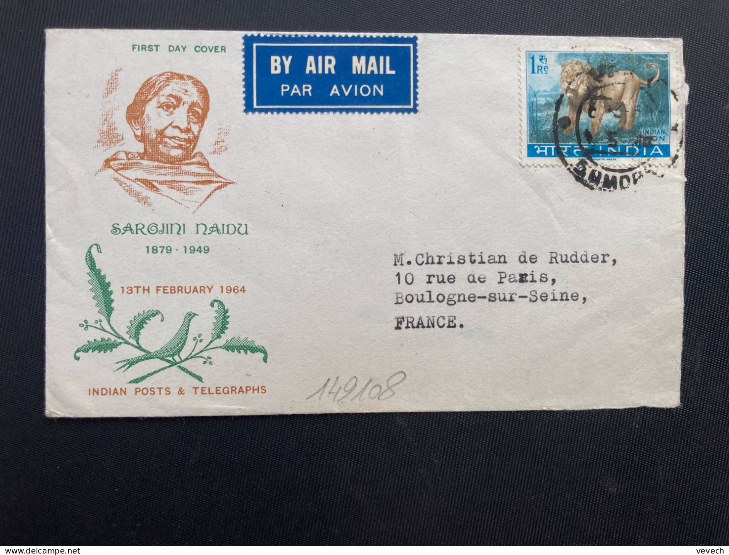 LETTRE Par Avion Pour La FRANCE TP LION 1Re OBL. - Félins