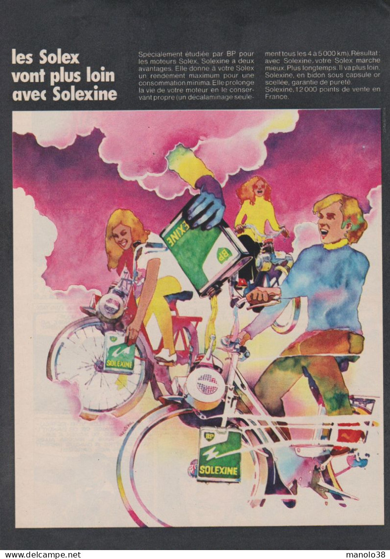 Solexine. Les Solex Vont Plus Loin Avec Solexine. Essence. Pétrolier. British Petroleum. BP. Vélomoteur. 1970. - Advertising