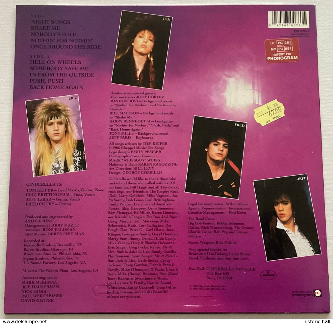 CINDERELLA - Night Songs - LP - 1986 - Holland Press - Hard Rock & Metal