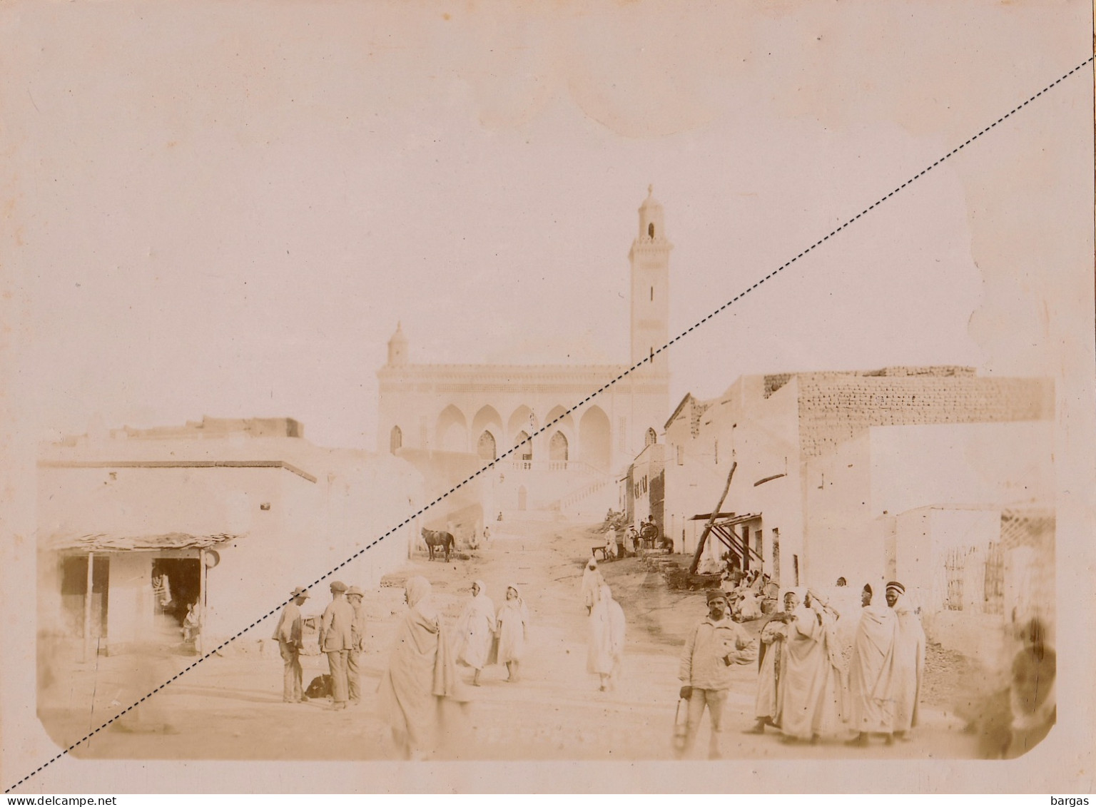 1891 Photo Afrique Algérie Rue De La Mosquée à Laghouat Souvenir Mission Géodésique Militaire Boulard - Gentil 18x13cm - Old (before 1900)