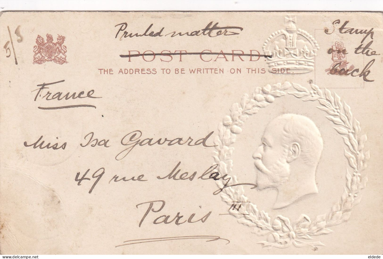 Royalty Maximum Card Same Stamp As The Card Coronation 1902 Golden Embossed Tuck Card - Andere & Zonder Classificatie