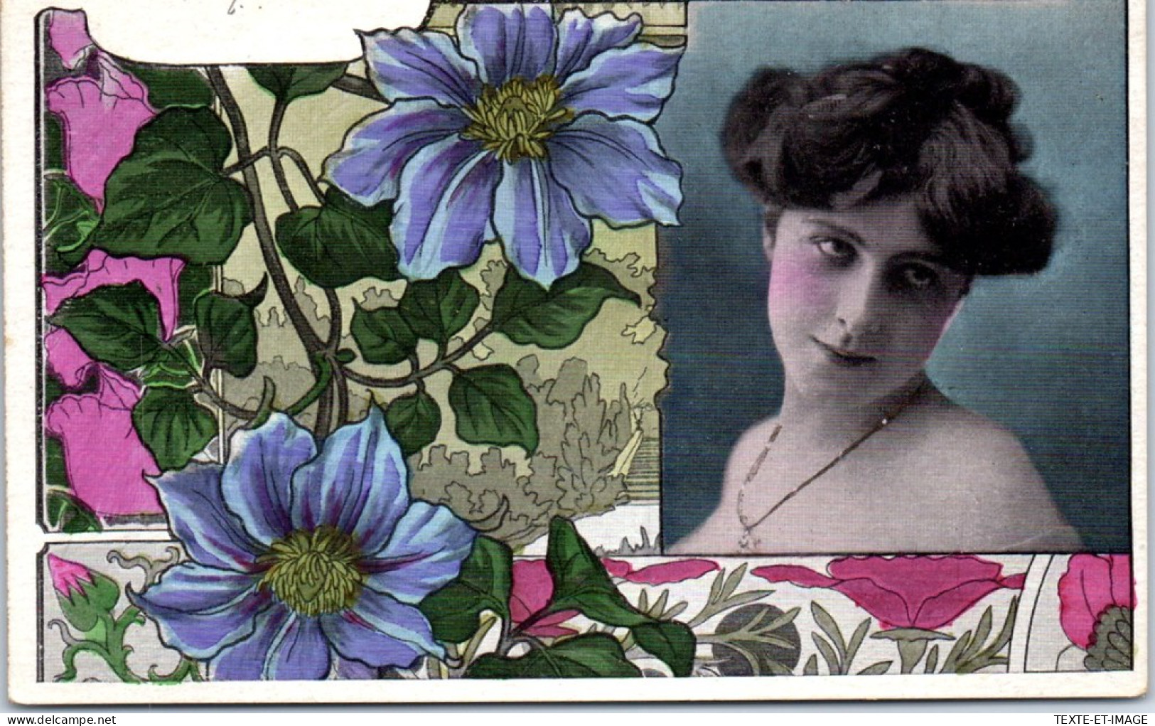 ILLUSTRATEUR - Jeune Femme Decor Floral (style Art Nouveau) - Sonstige & Ohne Zuordnung