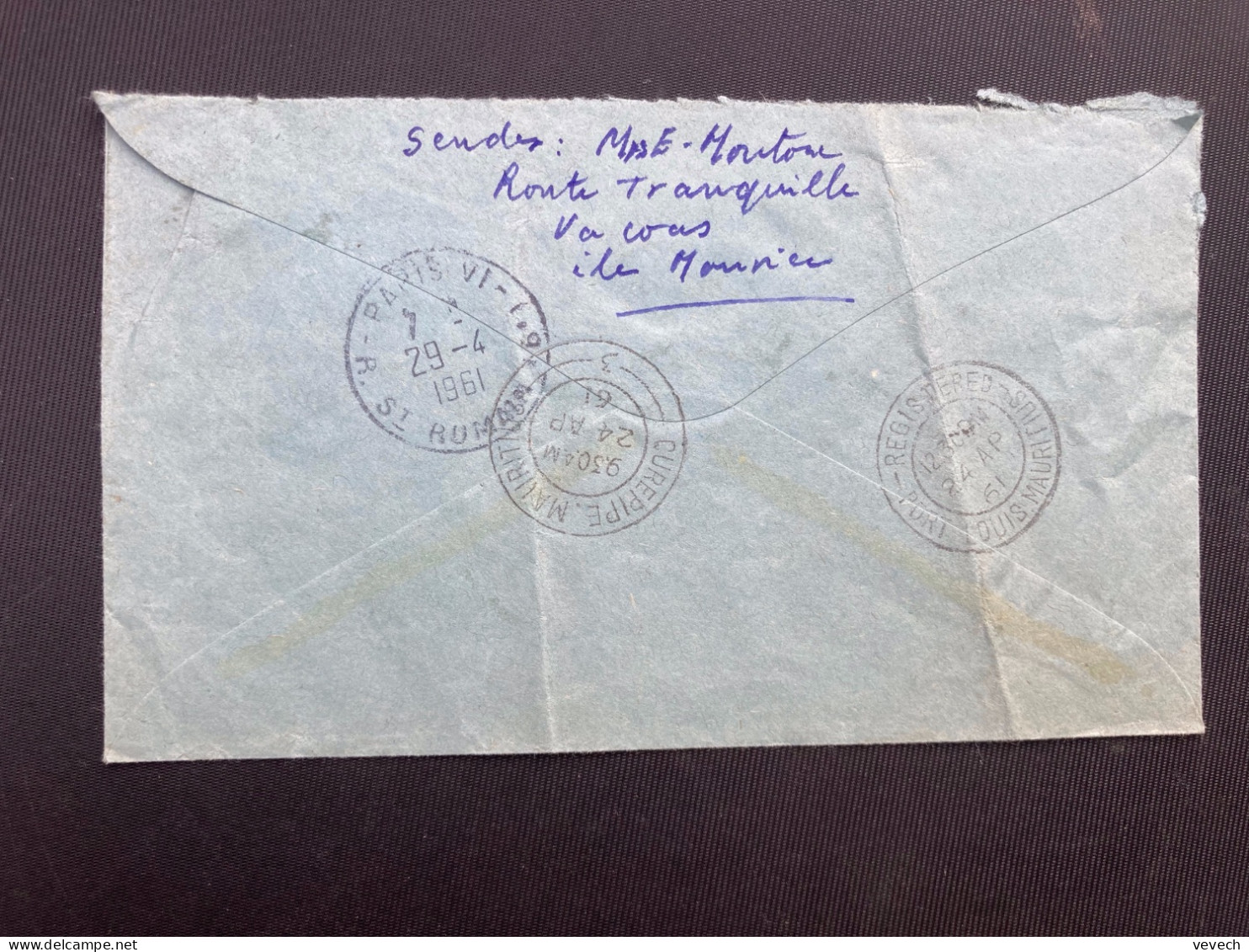 LR Par Avion Pour La FRANCE TP POST OFFICE 35c + 60c OBL.24 AP 61 CUREPIPE - Mauricio (...-1967)