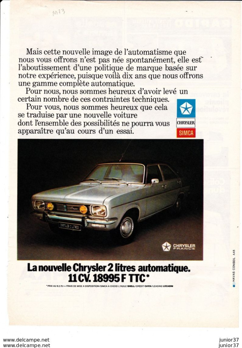Feuillet De Magazine Chrysler 1973 - Voitures