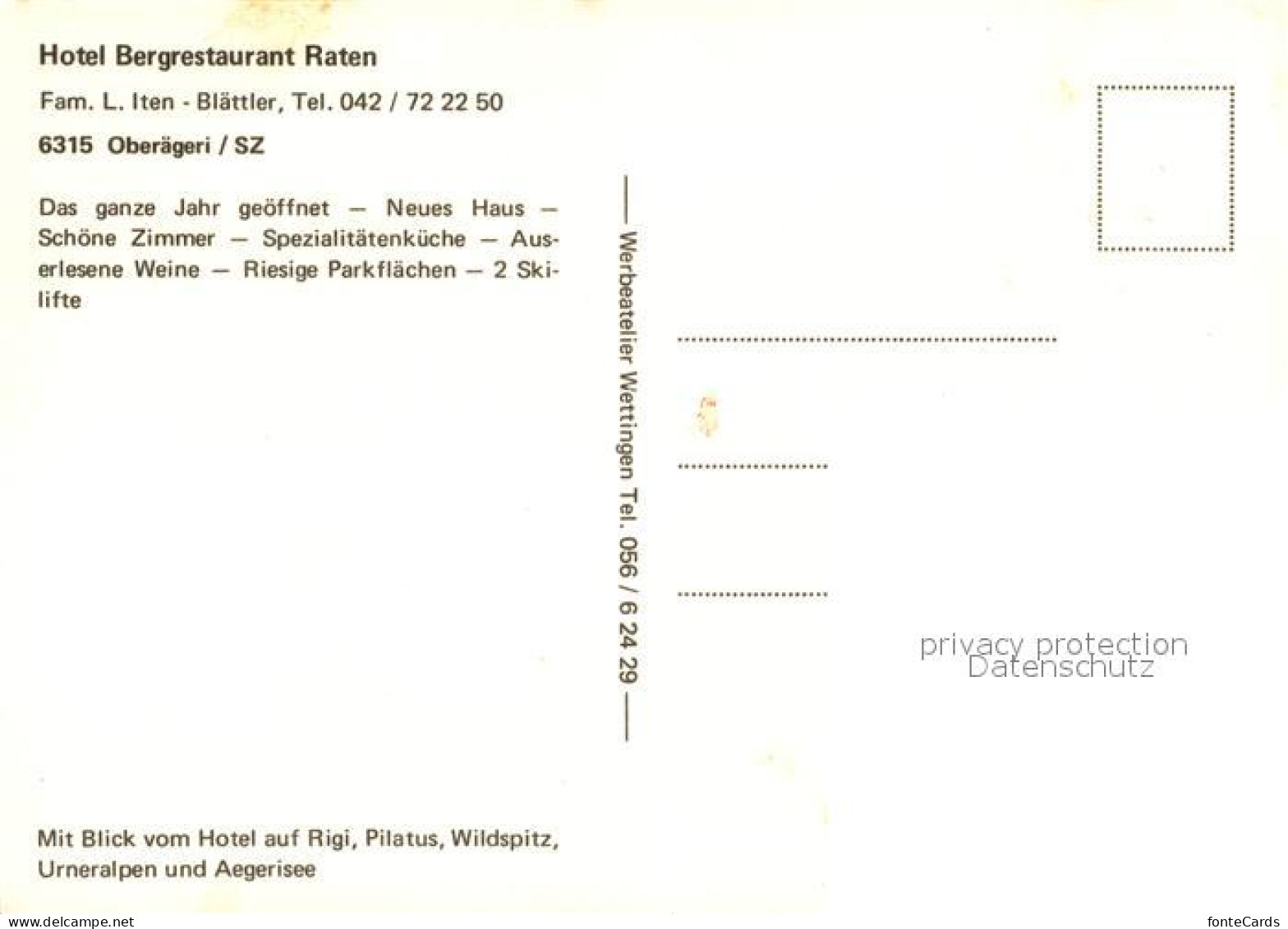 13219849 Oberaegeri Hotel Bergrestaurant Raten Landschaftspanorama Alpen Oberaeg - Sonstige & Ohne Zuordnung