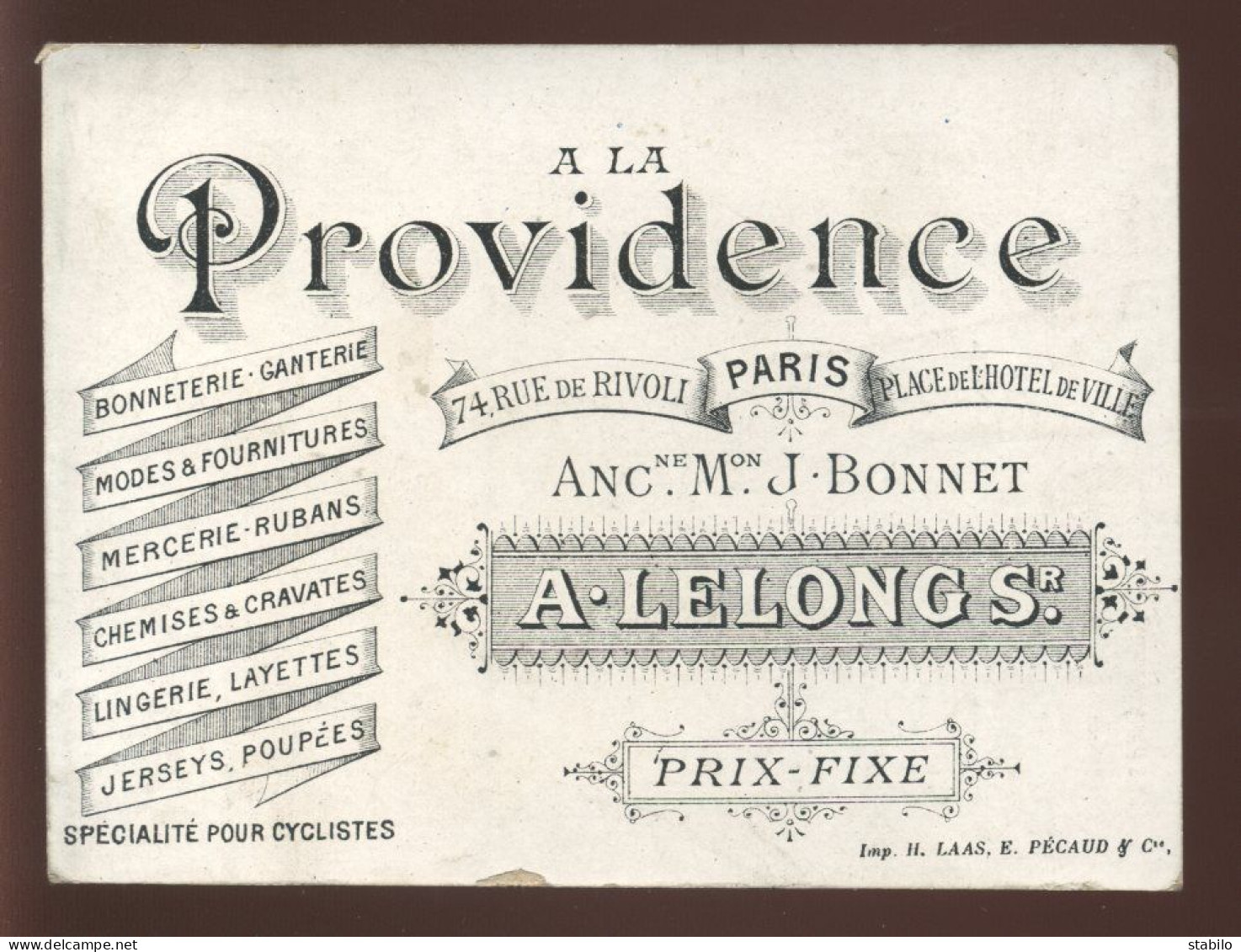 CHROMOS - EXPOSITION 1900 - "A LA PROVIDENCE" A. LELONGS, PARIS  - Andere & Zonder Classificatie