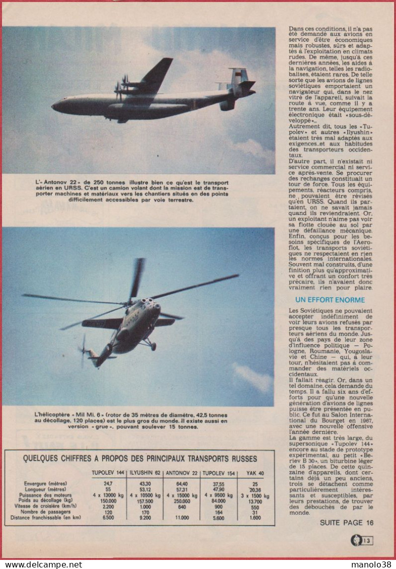 Avion Russe. Les Avions Et Hélicoptères Russes Attaquent Le Marché Des Pays De L'Ouest. Reportage. 1970. - Historical Documents