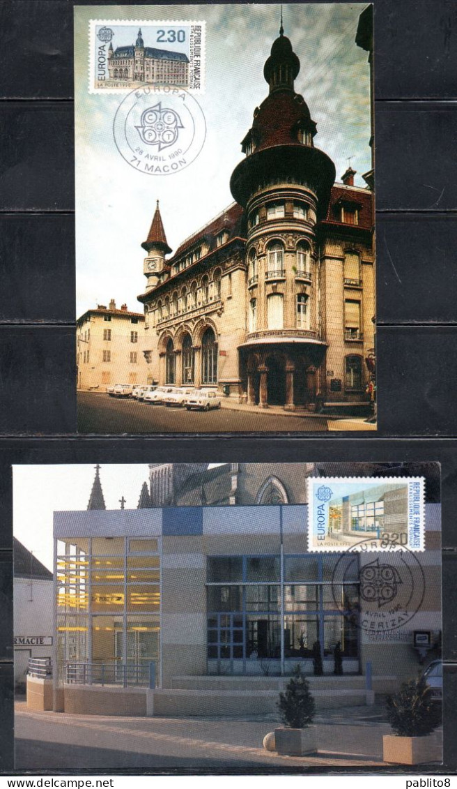 FRANCE FRANCIA 1990 EUROPA CEPT POST OFFICES COMPLETE SET SERIE COMPLETA MAXI MAXIMUM CARD CARTE - 1990-1999