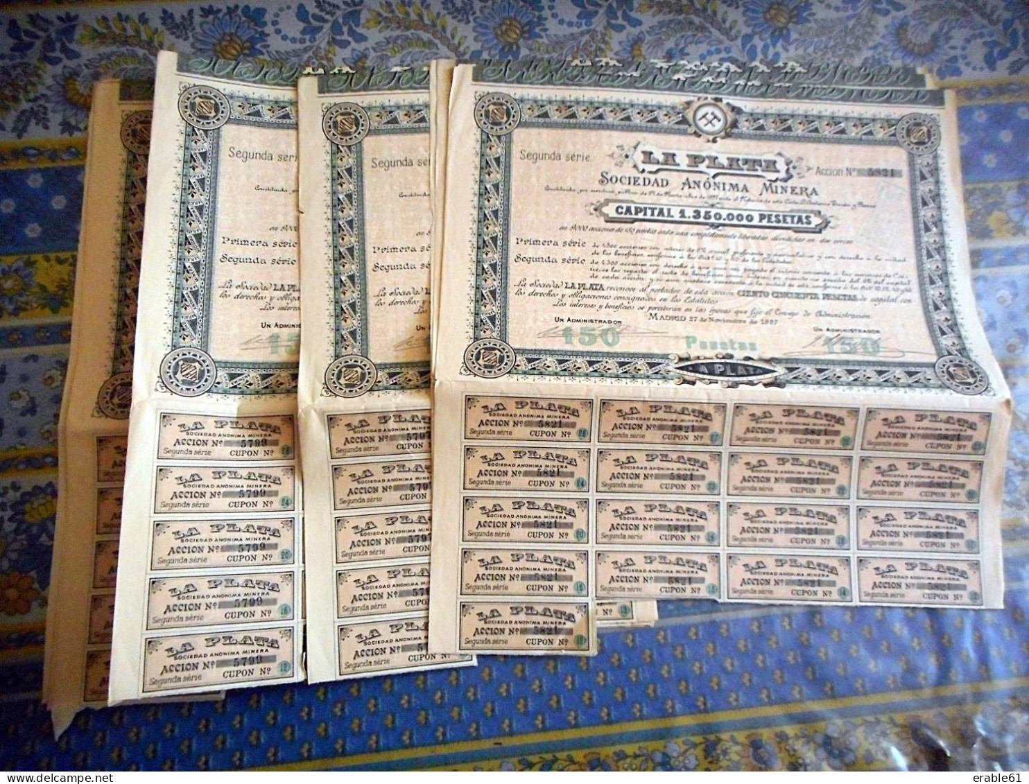 LOT DE 23 ACTION AVEC COUPONS De 1897 MADRID 1897 LA PLATA - Mineral