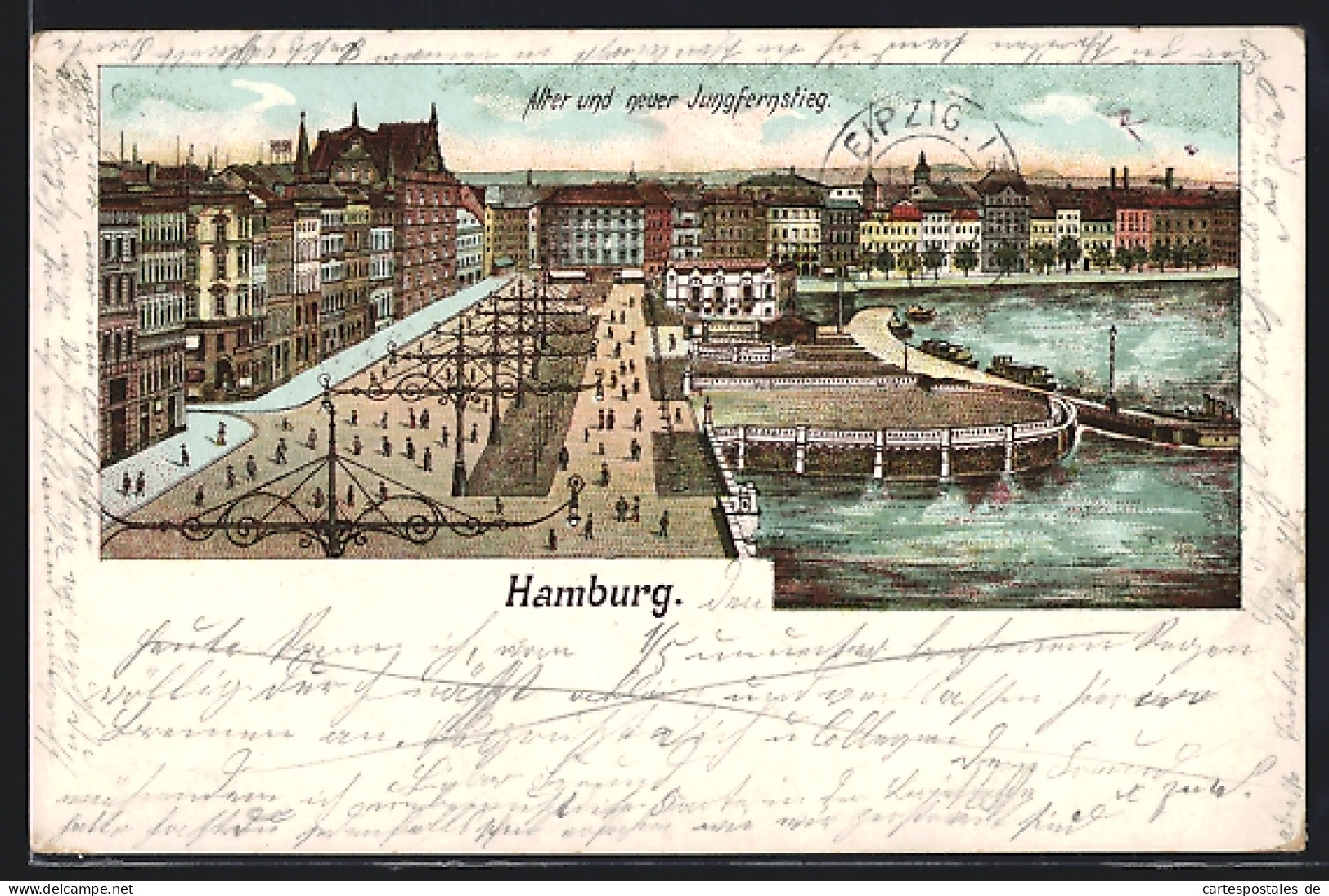 Lithographie Hamburg-Neustadt, Alter Und Neuer Jungfernstieg  - Mitte