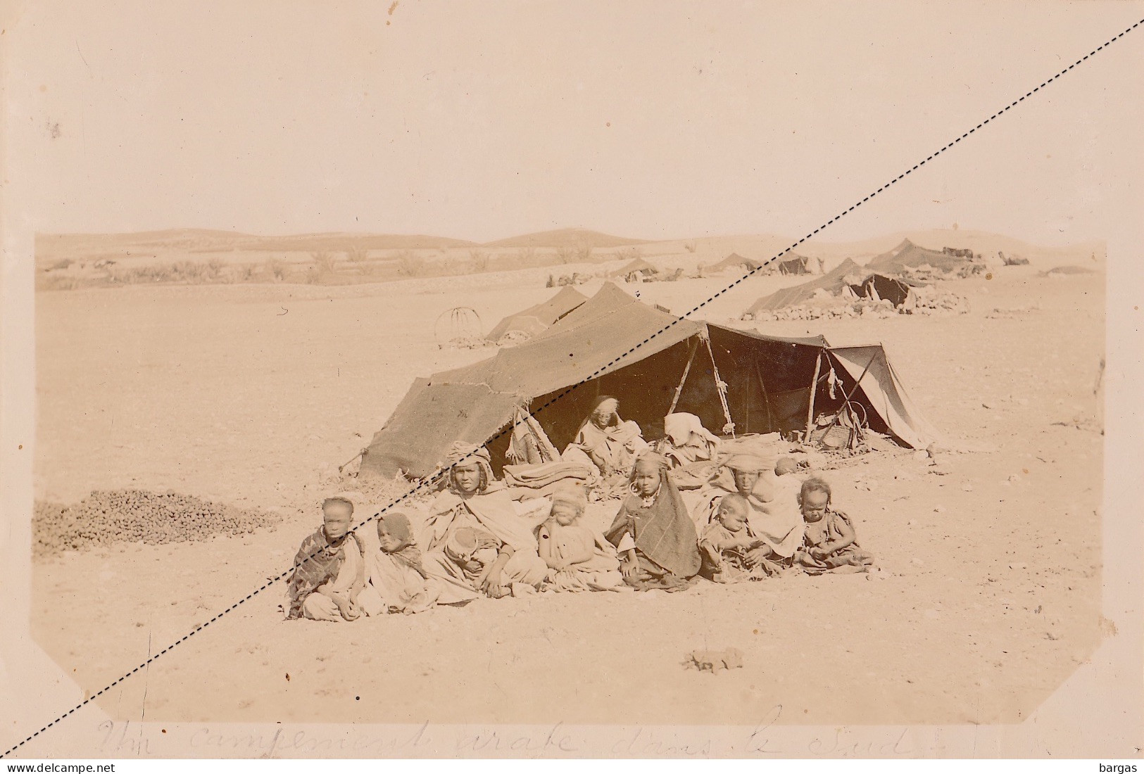 1891 Photo Afrique Algérie Campement Arabe Dans Le Sud Souvenir Mission Géodésique Militaire Capitaine Boulard - Gentil - Oud (voor 1900)