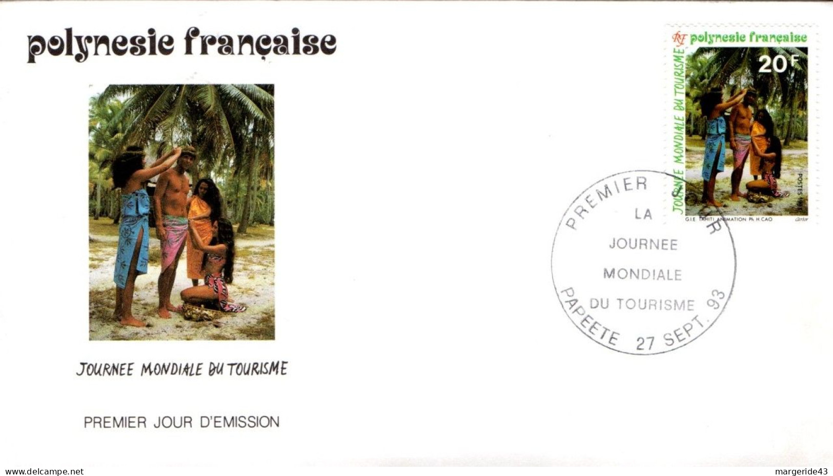 POLYNESIE FDC 1993 JOURNEE MONDIALE DU TOURISME - FDC