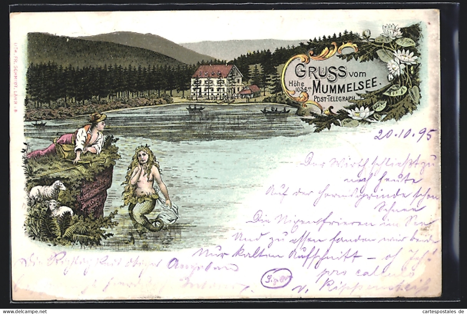 Vorläufer-Lithographie Mummelsee, 1895, Teilansicht Mit Einem Hirten Und Nixe  - Andere & Zonder Classificatie