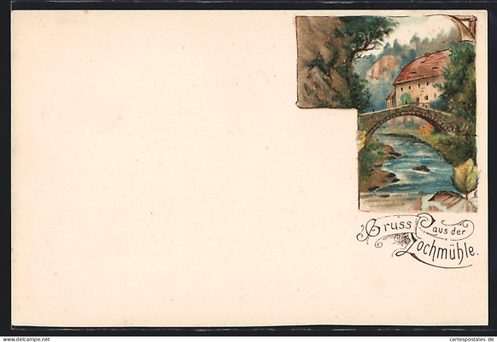 Lithographie Lochmühle, Uferpartie Mit Brücke  - Autres & Non Classés