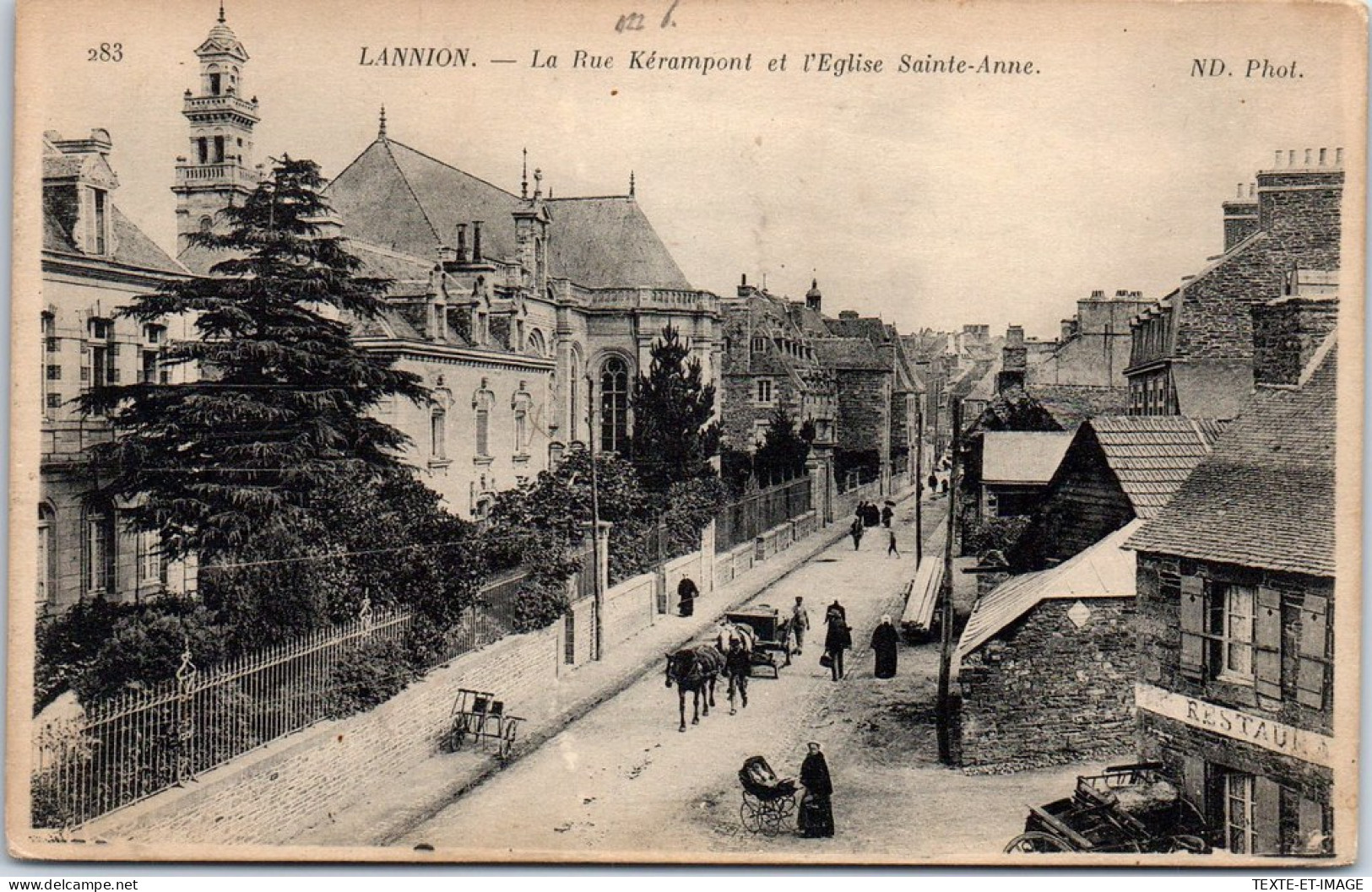 22 LANNION - La Rue Kerampont Et Eglise Ste Anne  - Lannion