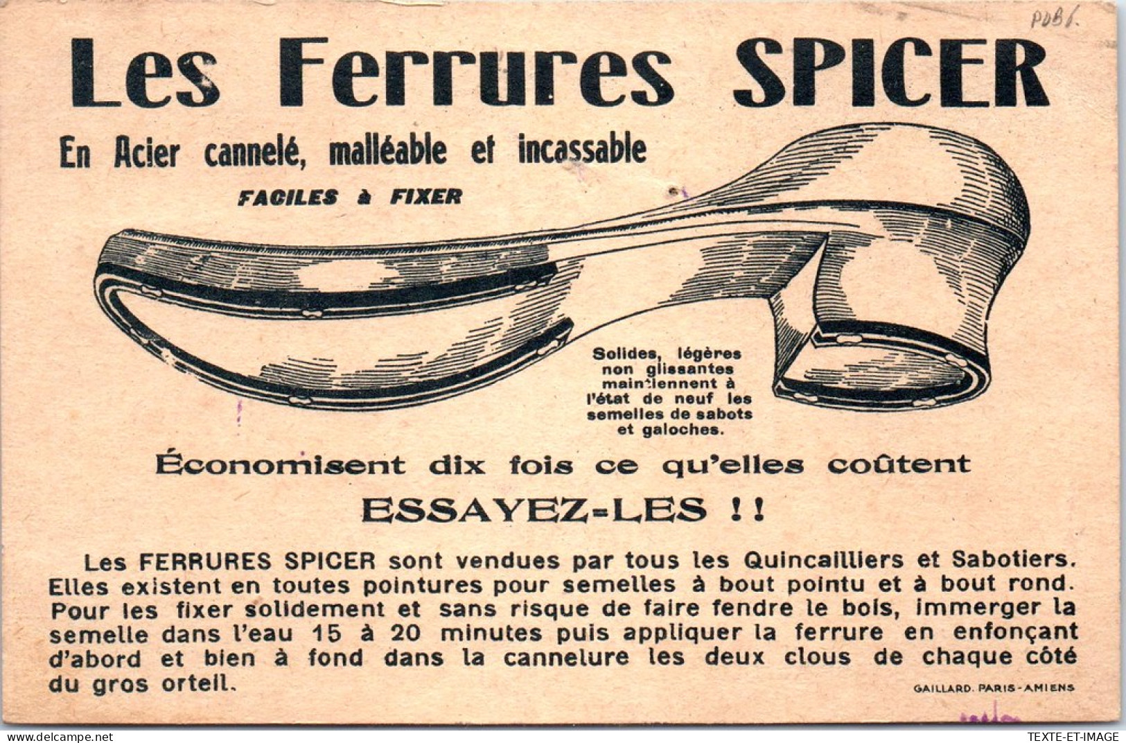 PUBLICITE - Ferrure Pour Chaussures SPICER  - Advertising