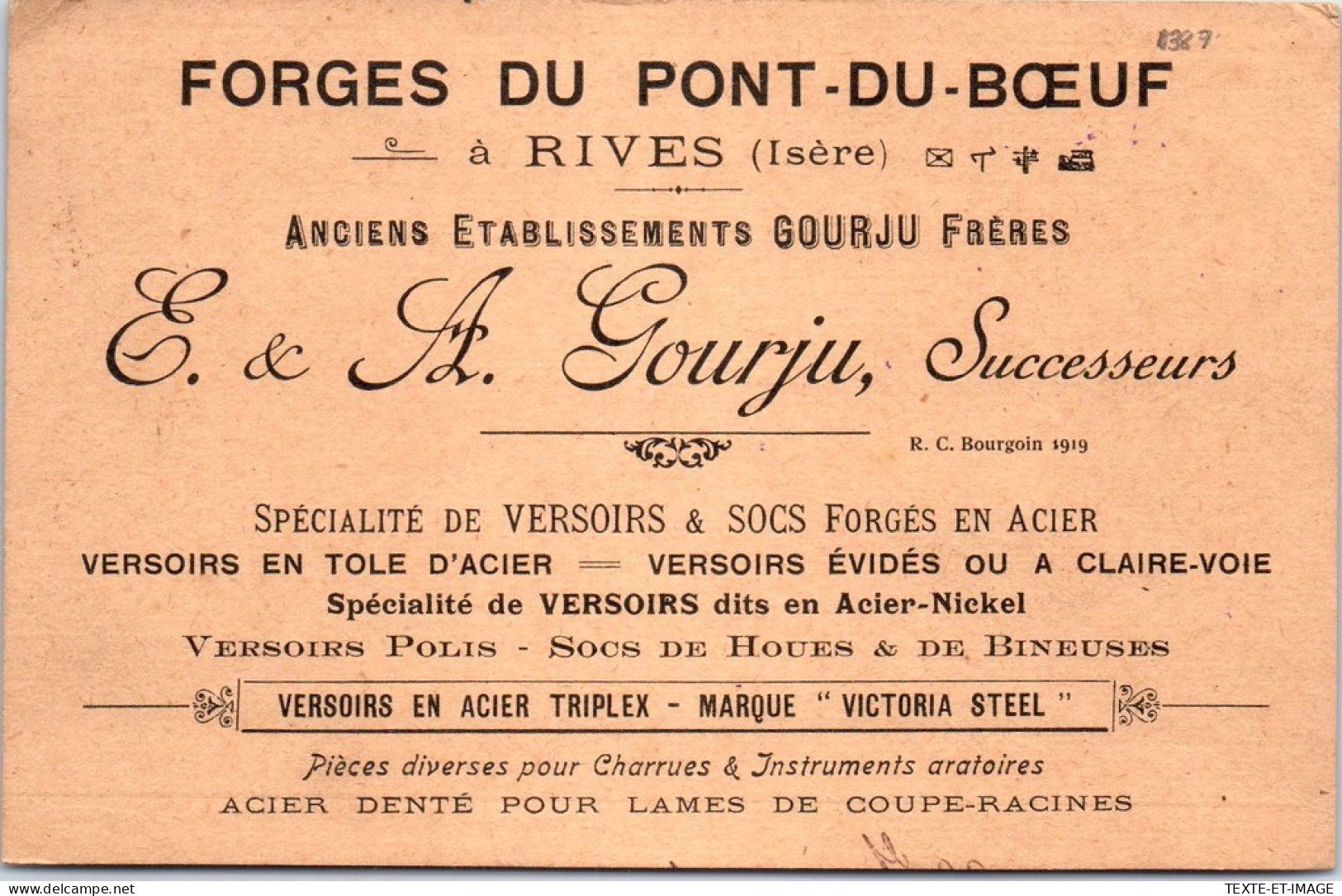 38 RIVES - Carte Publicitaire Forges Du Pont Du Boeuf  - Autres & Non Classés