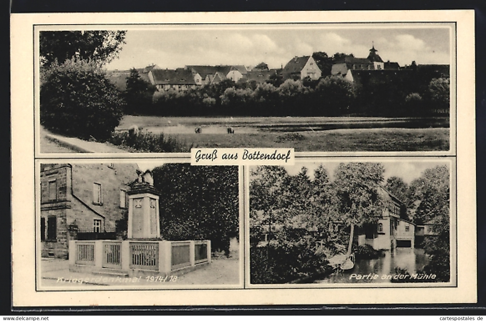 AK Bottendorf, Ortsansicht, Kriegerdenkmal, Partie An Der Mühle  - Autres & Non Classés