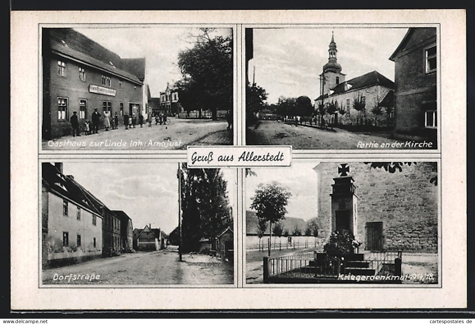 AK Allerstedt, Gasthaus Zur Linde, Kirche, Kriegerdenkmal  - Other & Unclassified