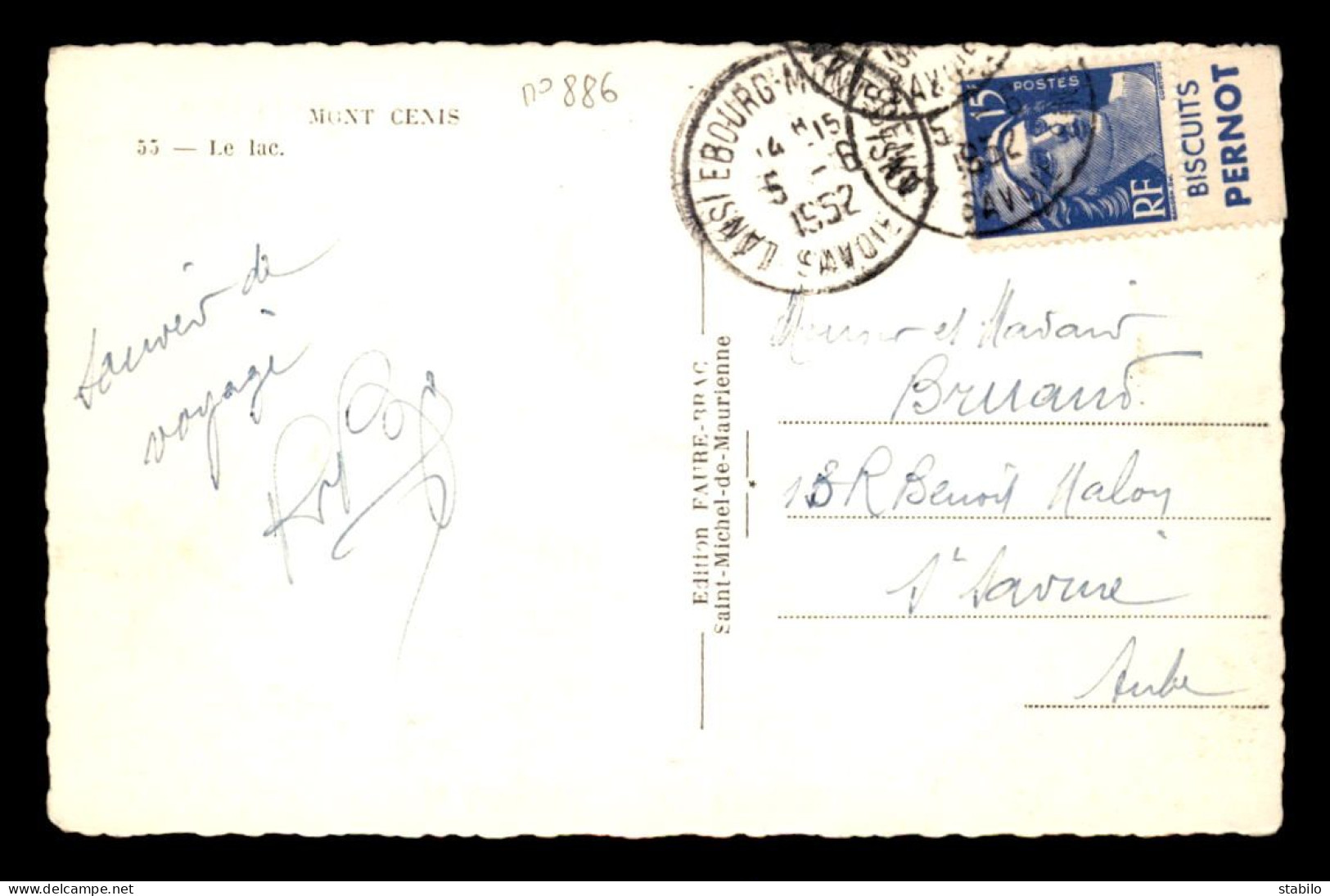 MARIANNE DE GANDON 15F OUTREMER AVEC BANDE PUBLICITAIRE BISCUITS PERNOT N°886a SEUL SUR CARTE POSTALE - Lettres & Documents