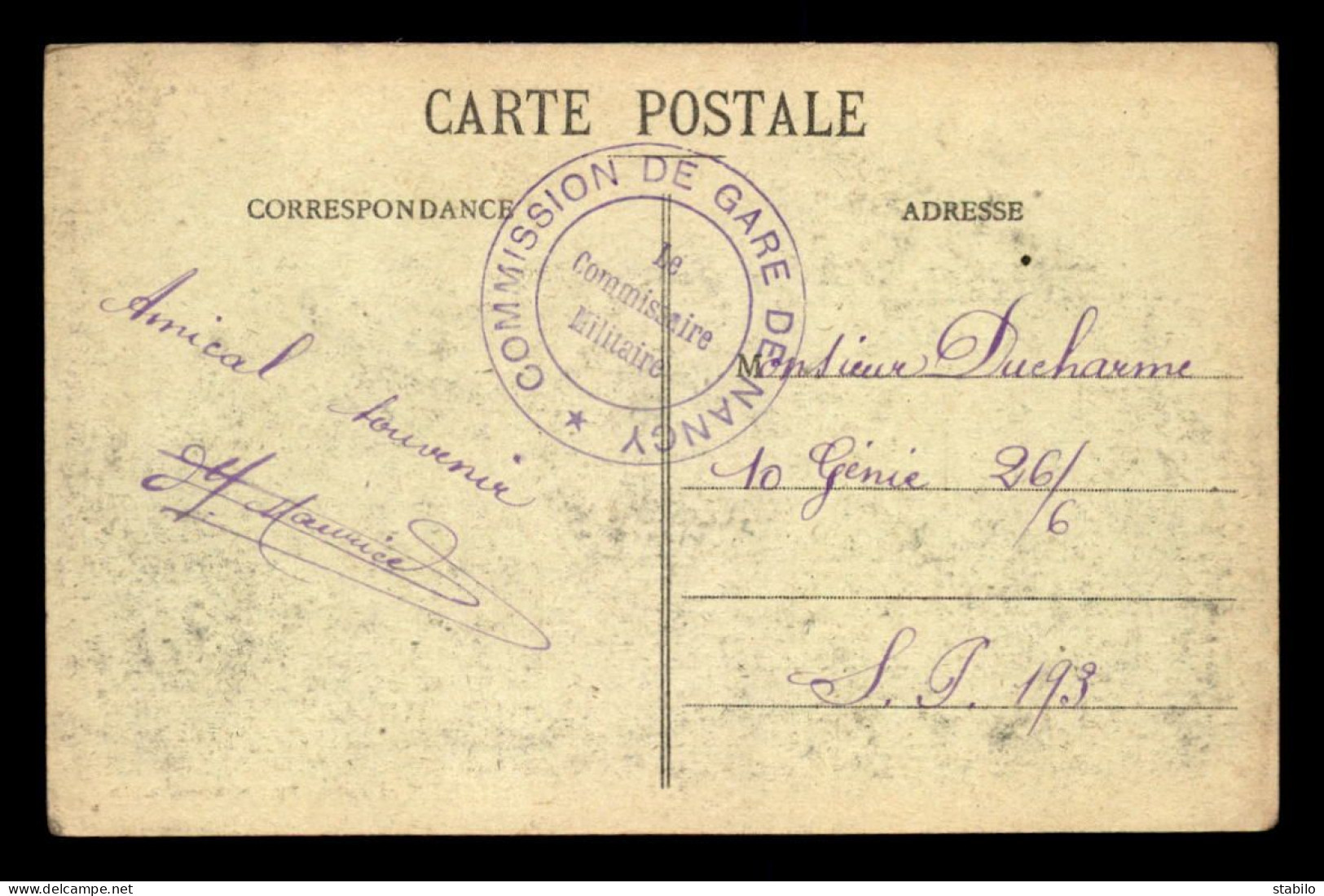 GUERRE 14/18 - CACHET DU COMMISSAIRE MILITAIRE DE LA GARE DE NANCY - WW I