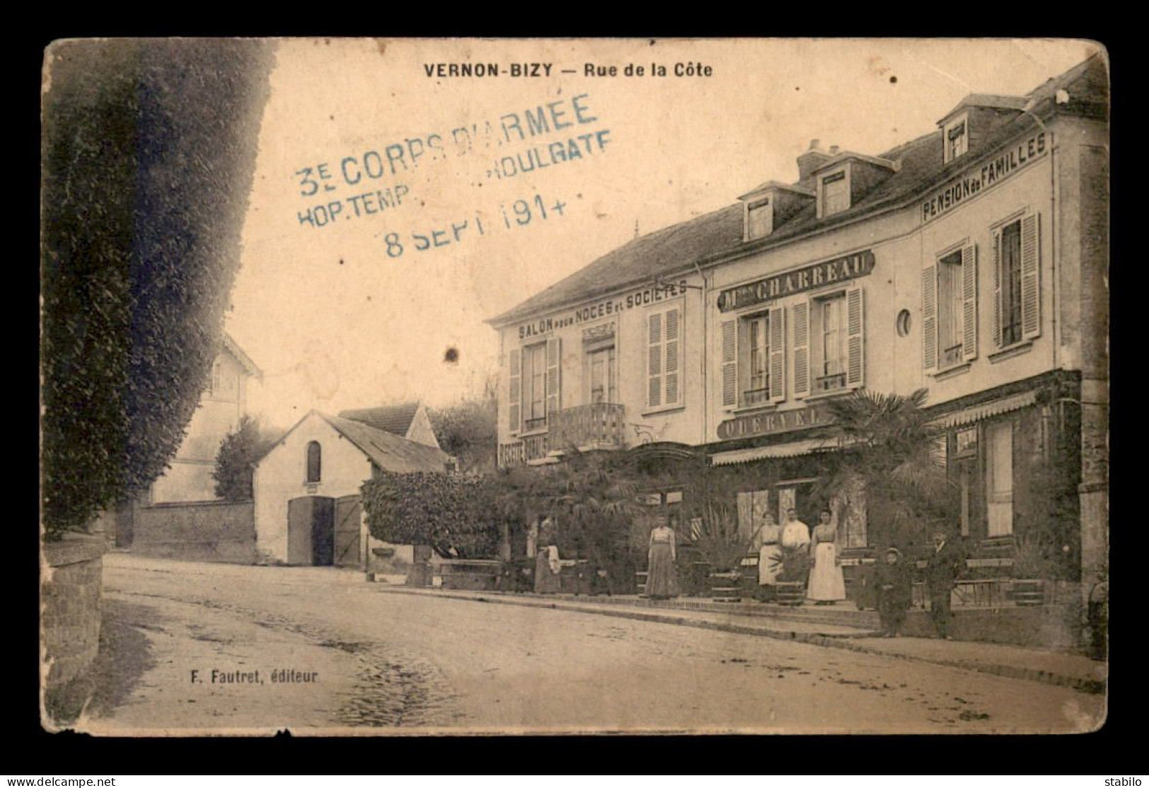 GUERRE 14/18 - CACHET HOPITAL TEMPORAIRE HOULGATE (CALVADOS) 3EME CORPS D'ARMEE SUR CARTE VERNON-BIZY - Guerre De 1914-18